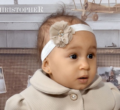 Opaska z pięknym beżowym kwiatkiem