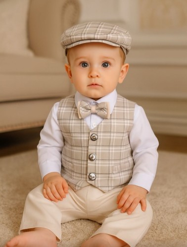 Komplet do chrztu Joachim beż, komplet chłopięcy na specjalne okazje