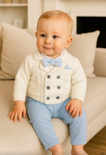 Komplet do chrztu dla chłopca Mikołaj niebieski 