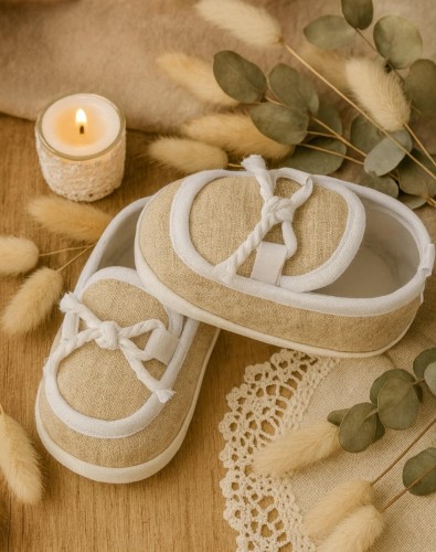 Lniane mokasyny beżowe 