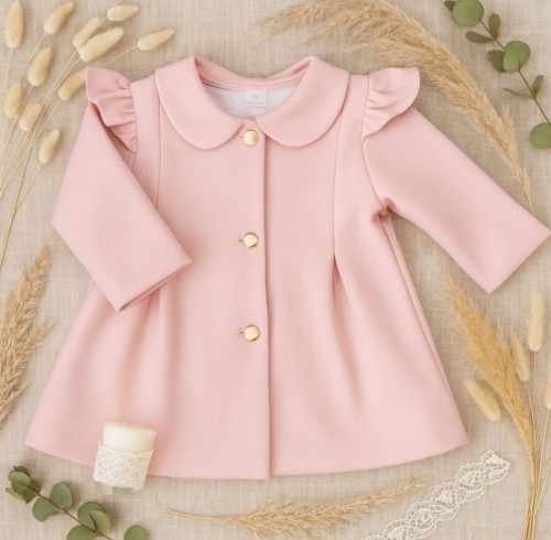 Płaszcz flauszowy do chrztu  dla dziewczynki róż