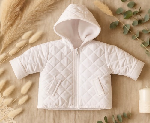 Biała chłopięca  kurtka do Chrztu 