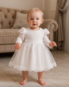 Biała sukienka do chrztu Malina , sukienka niemowlęca na specjalne okazje