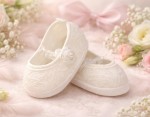Buciki do chrztu -  baletki koronkowe ecru