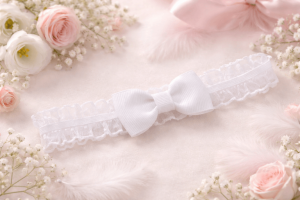Biała opaska do chrztu Kokarda