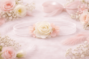 Opaska do chrztu Różany bukiecik ivory