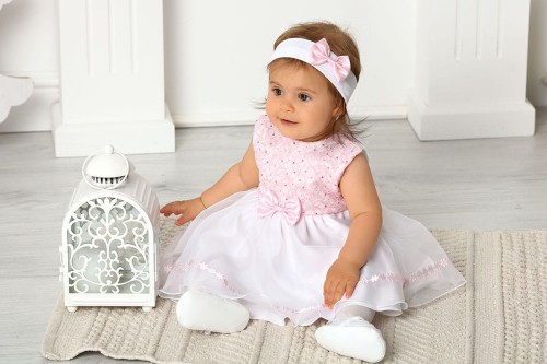 Migotka róż sukienka do chrztu na roczek sukienka na chrzest